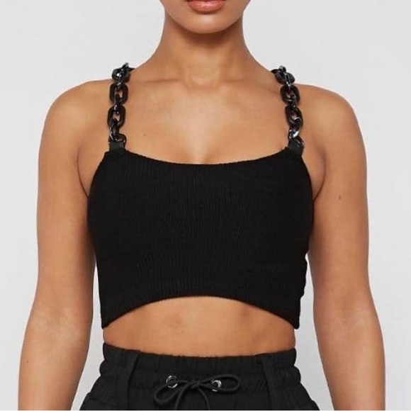 Maniere De Voir Tops - Maniere De Voir Chain Black Crop-top